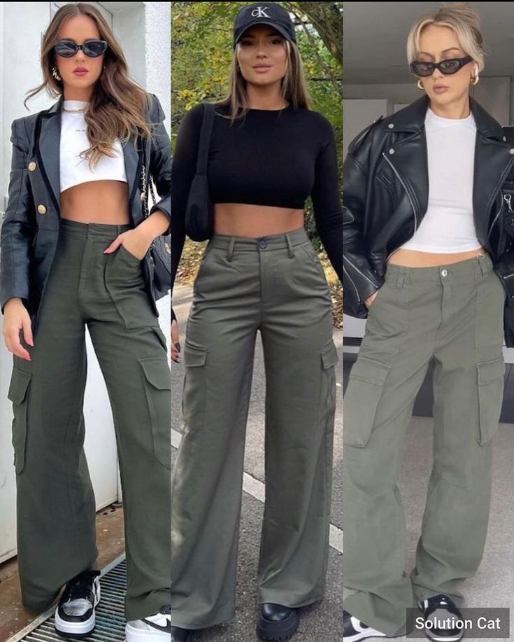Wearing a pair of cargo pants with winter collection Girls posing